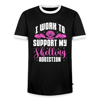 Je travaille pour soutenir ma dépendance aux bombardements Coquillage - T-shirt contrasté Homme - noir/blanc - Devant - AI Model Female 172 light (172cm) & AI Model Male 178 light (178cm)