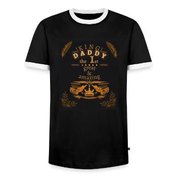 King Daddy the 1st - Men's Ringer Shirt - black/white - Front - AI Model Female 172 light (172cm) & AI Model Male 178 light (178cm)
