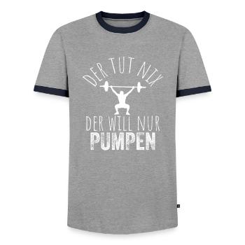 Der tut nix der will nur pumpen - Lustiges Fitness - Männer Kontrast-T-Shirt - Grau/Navy  - Vorne - AI Model Female 172 light (172cm) & AI Model Male 178 light (178cm)