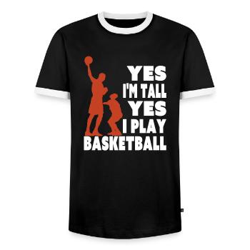 Yes I Am Tall I Play Basketball Funny Tall Player - Men's Ringer Shirt - black/white - Front - AI Model Female 172 light (172cm) & AI Model Male 178 light (178cm)