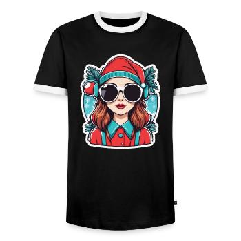 Girl Christmas Drawing - Men's Ringer Shirt - black/white - Front - AI Model Female 172 light (172cm) & AI Model Male 178 light (178cm)