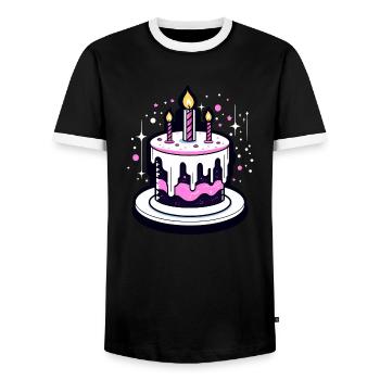 Birthday Cake iLLUSTRATION - Men's Ringer Shirt - black/white - Front - AI Model Female 172 light (172cm) & AI Model Male 178 light (178cm)