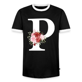 Red Floral Letter P - Men's Ringer Shirt - black/white - Front - AI Model Female 172 light (172cm) & AI Model Male 178 light (178cm)