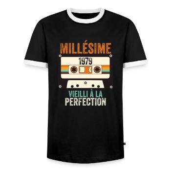 Millésime 1979 vieilli à la perfection - T-shirt contrasté Homme - noir/blanc - Devant - AI Model Female 172 light (172cm) & AI Model Male 178 light (178cm)