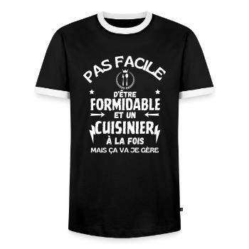 GREAT COOK - Men's Ringer Shirt - black/white - Front - AI Model Female 172 light (172cm) & AI Model Male 178 light (178cm)