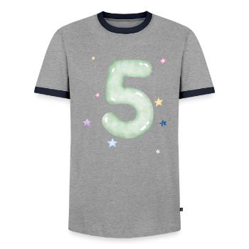 Aquarellstern zum 5-jährigen Jubiläum - Männer Kontrast-T-Shirt - Grau/Navy  - Vorne - AI Model Female 172 light (172cm) & AI Model Male 178 light (178cm)