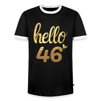Hello 46 doré - T-shirt contrasté Homme - noir/blanc - Devant - AI Model Female 172 light (172cm) & AI Model Male 178 light (178cm)