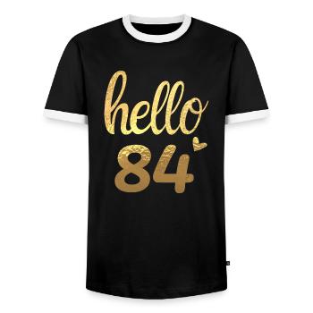 Hello 84 doré - T-shirt contrasté Homme - noir/blanc - Devant - AI Model Female 172 light (172cm) & AI Model Male 178 light (178cm)
