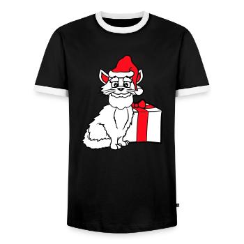 Cadeau de Noël d’hiver pour chat du Père Noël - T-shirt contrasté Homme - noir/blanc - Devant - AI Model Female 172 light (172cm) & AI Model Male 178 light (178cm)