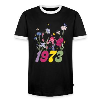 Année de naissance 1973 fleurs sauvages - T-shirt contrasté Homme - noir/blanc - Devant - AI Model Female 172 light (172cm) & AI Model Male 178 light (178cm)