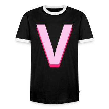 Lettre v rose pop et moderne - T-shirt contrasté Homme - noir/blanc - Devant - AI Model Female 172 light (172cm) & AI Model Male 178 light (178cm)