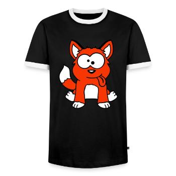 chien renard drôle grimace plisser la langue - T-shirt contrasté Homme - noir/blanc - Devant - AI Model Female 172 light (172cm) & AI Model Male 178 light (178cm)