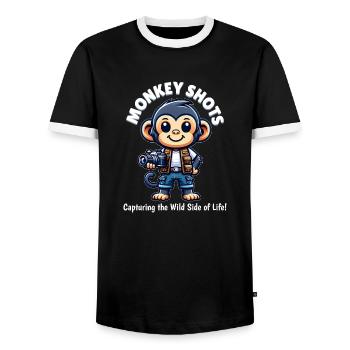 Schimpansen-Fotograf - Männer Kontrast-T-Shirt - Schwarz/Weiß - Vorne - AI Model Female 172 light (172cm) & AI Model Male 178 light (178cm)