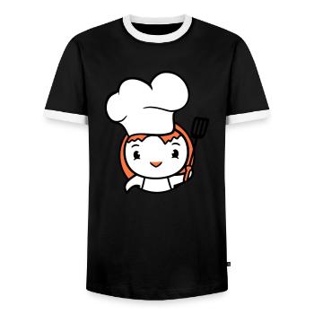 Bird Chef Hat Duck Delicious Hunger Food Cute - Men's Ringer Shirt - black/white - Front - AI Model Female 172 light (172cm) & AI Model Male 178 light (178cm)