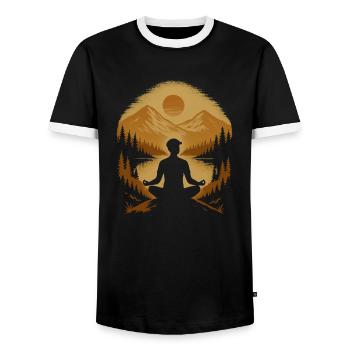 Méditation silencieuse dans les montagnes coucher de soleil - T-shirt contrasté Homme - noir/blanc - Devant - AI Model Female 172 light (172cm) & AI Model Male 178 light (178cm)
