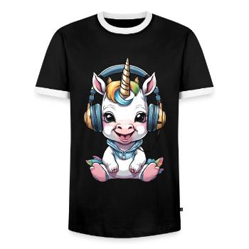 Bébé licorne avec écouteurs - T-shirt contrasté Homme - noir/blanc - Devant - AI Model Female 172 light (172cm) & AI Model Male 178 light (178cm)