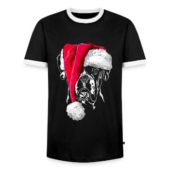 Boxer mit Muetze Weihnachten - Männer Kontrast-T-Shirt - Schwarz/Weiß - Vorne - AI Model Female 172 light (172cm) & AI Model Male 178 light (178cm)