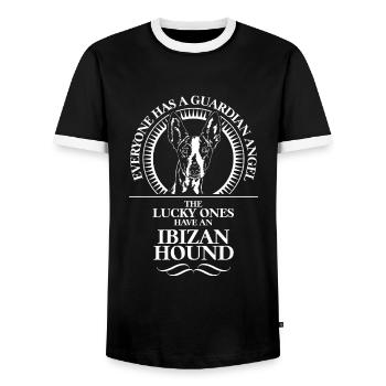 IBIZAN HOUND Guardian Angel WILSIGNS dog talk - Men's Ringer Shirt - black/white - Front - AI Model Female 172 light (172cm) & AI Model Male 178 light (178cm)