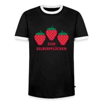 Erdbeeren Zum Selberpflücken - Männer Kontrast-T-Shirt - Schwarz/Weiß - Vorne - AI Model Female 172 light (172cm) & AI Model Male 178 light (178cm)