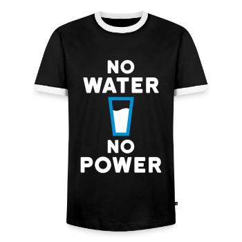 No water no power (drinking glass with water) - Men's Ringer Shirt - black/white - Front - AI Model Female 172 light (172cm) & AI Model Male 178 light (178cm)
