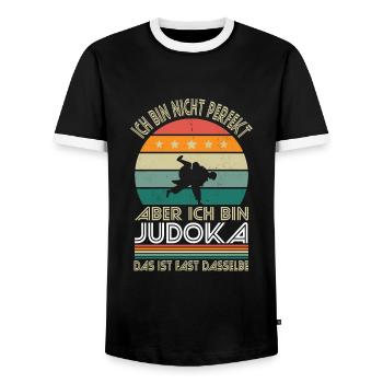I'm not perfect, but I'm a judoka - Men's Ringer Shirt - black/white - Front - AI Model Female 172 light (172cm) & AI Model Male 178 light (178cm)