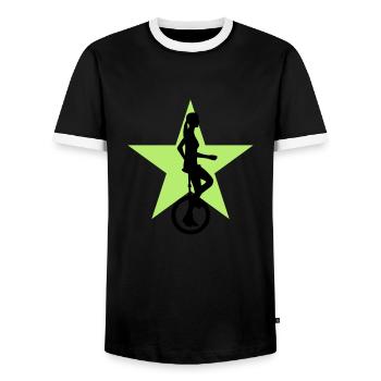 einradfahrerin_2c - Männer Kontrast-T-Shirt - Schwarz/Weiß - Vorne - AI Model Female 172 light (172cm) & AI Model Male 178 light (178cm)