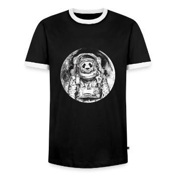 Panda astronaut bear moon wildlife space - Men's Ringer Shirt - black/white - Front - AI Model Female 172 light (172cm) & AI Model Male 178 light (178cm)