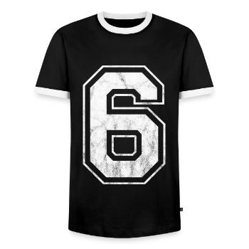 Number 6 - Men's Ringer Shirt - black/white - Front - AI Model Female 172 light (172cm) & AI Model Male 178 light (178cm)