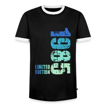 40e anniversaire Né en 1985 - T-shirt contrasté Homme - noir/blanc - Devant - AI Model Female 172 light (172cm) & AI Model Male 178 light (178cm)