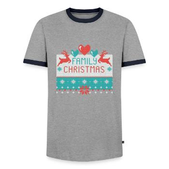 Family Christmas Ugly Christmas Xmas - Men's Ringer Shirt - grey/navy  - Front - AI Model Female 172 light (172cm) & AI Model Male 178 light (178cm)