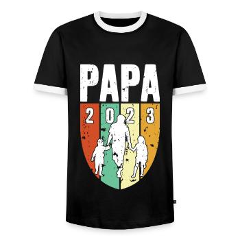 PAPA SEIT 2023 - Männer Kontrast-T-Shirt - Schwarz/Weiß - Vorne - AI Model Female 172 light (172cm) & AI Model Male 178 light (178cm)