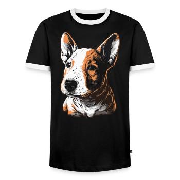 Chiot Bull Terrier - T-shirt contrasté Homme - noir/blanc - Devant - AI Model Female 172 light (172cm) & AI Model Male 178 light (178cm)