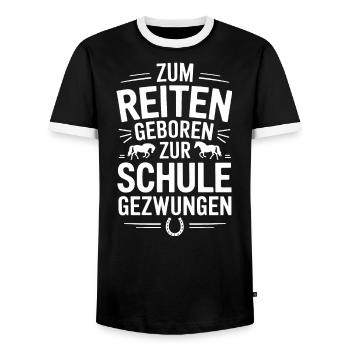 Zum Reiten Geboren Pferde Reiterin Pferdeliebhaber - Männer Kontrast-T-Shirt - Schwarz/Weiß - Vorne - AI Model Female 172 light (172cm) & AI Model Male 178 light (178cm)