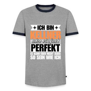 Perfekter Kellner - Männer Kontrast-T-Shirt - Grau/Navy  - Vorne - AI Model Female 172 light (172cm) & AI Model Male 178 light (178cm)