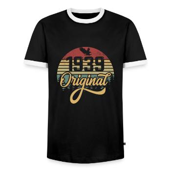 Original 1939 Vintage - 1939 Birthday Gift - Men's Ringer Shirt - black/white - Front - AI Model Female 172 light (172cm) & AI Model Male 178 light (178cm)