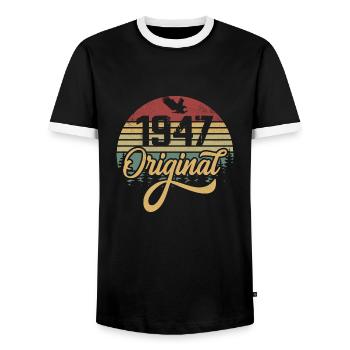 Original 1947 Vintage - Cadeau D’anniversaire 1947 - T-shirt contrasté Homme - noir/blanc - Devant - AI Model Female 172 light (172cm) & AI Model Male 178 light (178cm)