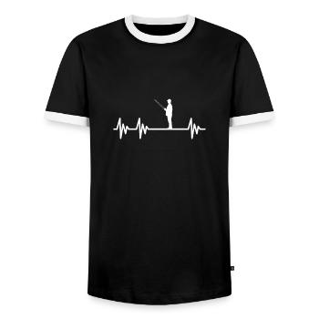 Angler Angling Fishing Fishing Fischer Petri Heil - Men's Ringer Shirt - black/white - Front - AI Model Female 172 light (172cm) & AI Model Male 178 light (178cm)