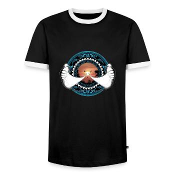 Manta Rays Hawaiian - Men's Ringer Shirt - black/white - Front - AI Model Female 172 light (172cm) & AI Model Male 178 light (178cm)