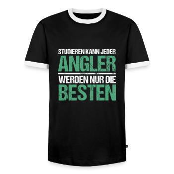 Anyone can study - Angler Edition - Men's Ringer Shirt - black/white - Front - AI Model Female 172 light (172cm) & AI Model Male 178 light (178cm)