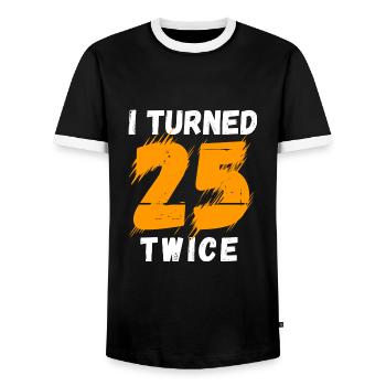 I turned 25 twice 50 years old - Men's Ringer Shirt - black/white - Front - AI Model Female 172 light (172cm) & AI Model Male 178 light (178cm)