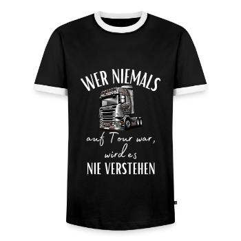 Chauffeur de camion - Si vous n’avez jamais été en tournée, vous ne le ferez jamais... - T-shirt contrasté Homme - noir/blanc - Devant - AI Model Female 172 light (172cm) & AI Model Male 178 light (178cm)