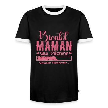 Bald Mama, die in Tränen ausbricht, bitte warte, Mutter - Männer Kontrast-T-Shirt - Schwarz/Weiß - Vorne - AI Model Female 172 light (172cm) & AI Model Male 178 light (178cm)