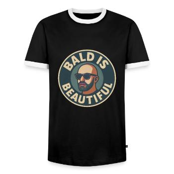 Men's Bald Gift Idea Bald Is Beautiful - Men's Ringer Shirt - black/white - Front - AI Model Female 172 light (172cm) & AI Model Male 178 light (178cm)