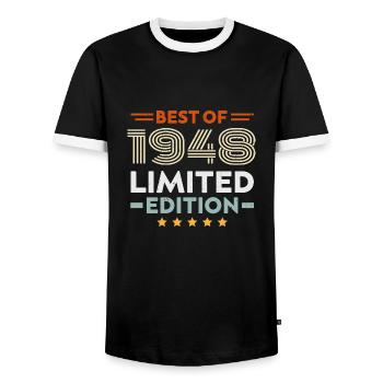 Retro 1948 Vintage Gift 76th Birthday 76 Years - Men's Ringer Shirt - black/white - Front - AI Model Female 172 light (172cm) & AI Model Male 178 light (178cm)