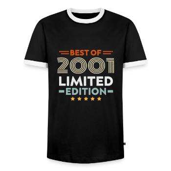 Retro 2001 Vintage Gift 23rd Birthday 23 Years - Men's Ringer Shirt - black/white - Front - AI Model Female 172 light (172cm) & AI Model Male 178 light (178cm)
