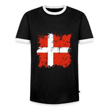 Denmark Flag Scandinavia Danish Flag Travel - Men's Ringer Shirt - black/white - Front - AI Model Female 172 light (172cm) & AI Model Male 178 light (178cm)