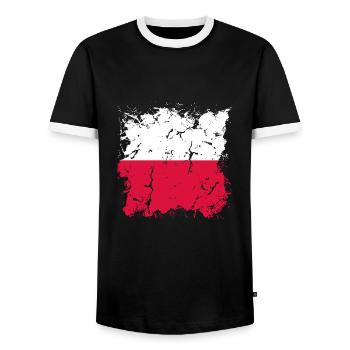 Poland Flag Used Look Polska Polish Flag - Men's Ringer Shirt - black/white - Front - AI Model Female 172 light (172cm) & AI Model Male 178 light (178cm)