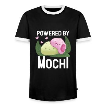 Powered By Mochi Funny Japanese Mochi Lover - Männer Kontrast-T-Shirt - Schwarz/Weiß - Vorne - AI Model Female 172 light (172cm) & AI Model Male 178 light (178cm)