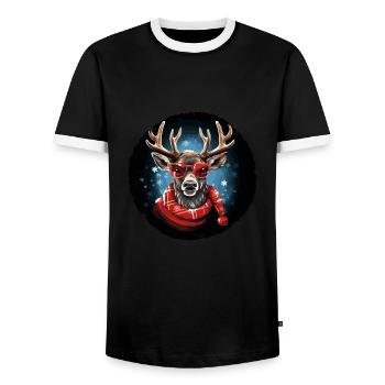 Funny reindeer for Christmas - Men's Ringer Shirt - black/white - Front - AI Model Female 172 light (172cm) & AI Model Male 178 light (178cm)