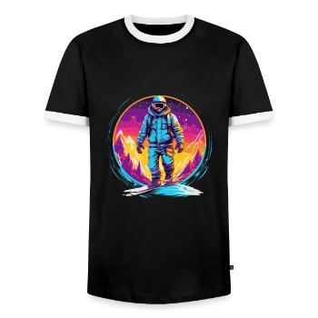 Snowboarding or skiing and then après ski - Men's Ringer Shirt - black/white - Front - AI Model Female 172 light (172cm) & AI Model Male 178 light (178cm)